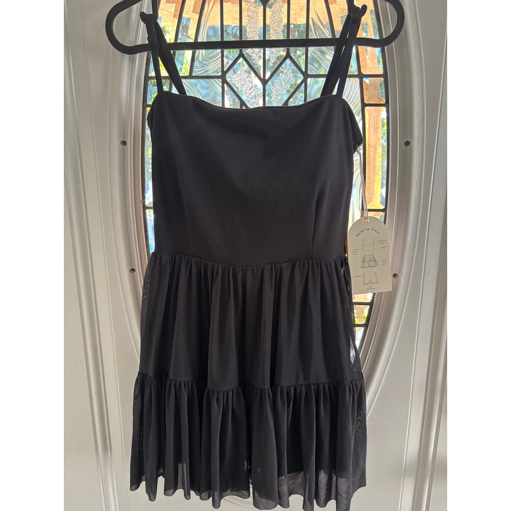Blogilates Ballerina Dress Black Tiered Mesh Mini Activewear with Shorts Small